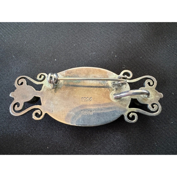 SAJEN Sterling Silver Brooch Pin Pendant Labradorite Green Moonstone Cabochon - Picture 2 of 7